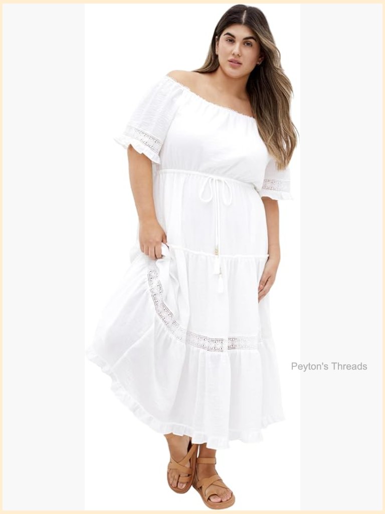 Plus Size Midi Dress With Pockets - Square Neck A-Line